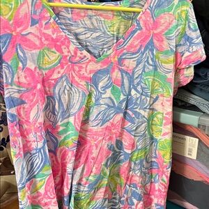 Lilly Pulitzer Pink and Blue Floral V-Neck Top